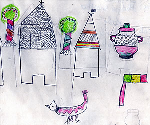 Artwork by 3rd grade student at the Kabe Elementary School in Kabe, Mali.